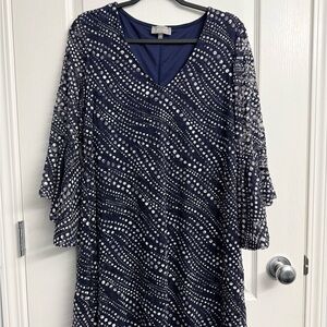 Elegant Navy Blue Polka Dot Dress